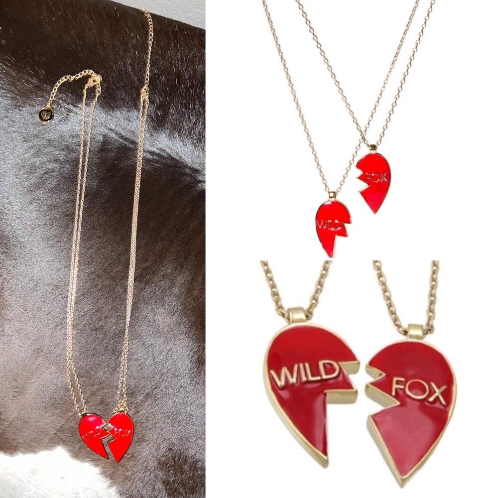 Wildfox Gold Red Broken Heart Best Friend Necklace Set